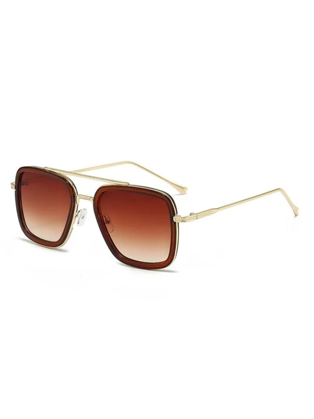 Square Aviator Unisex Sunglasses With Gold Frame And Gradient Brown Lenses